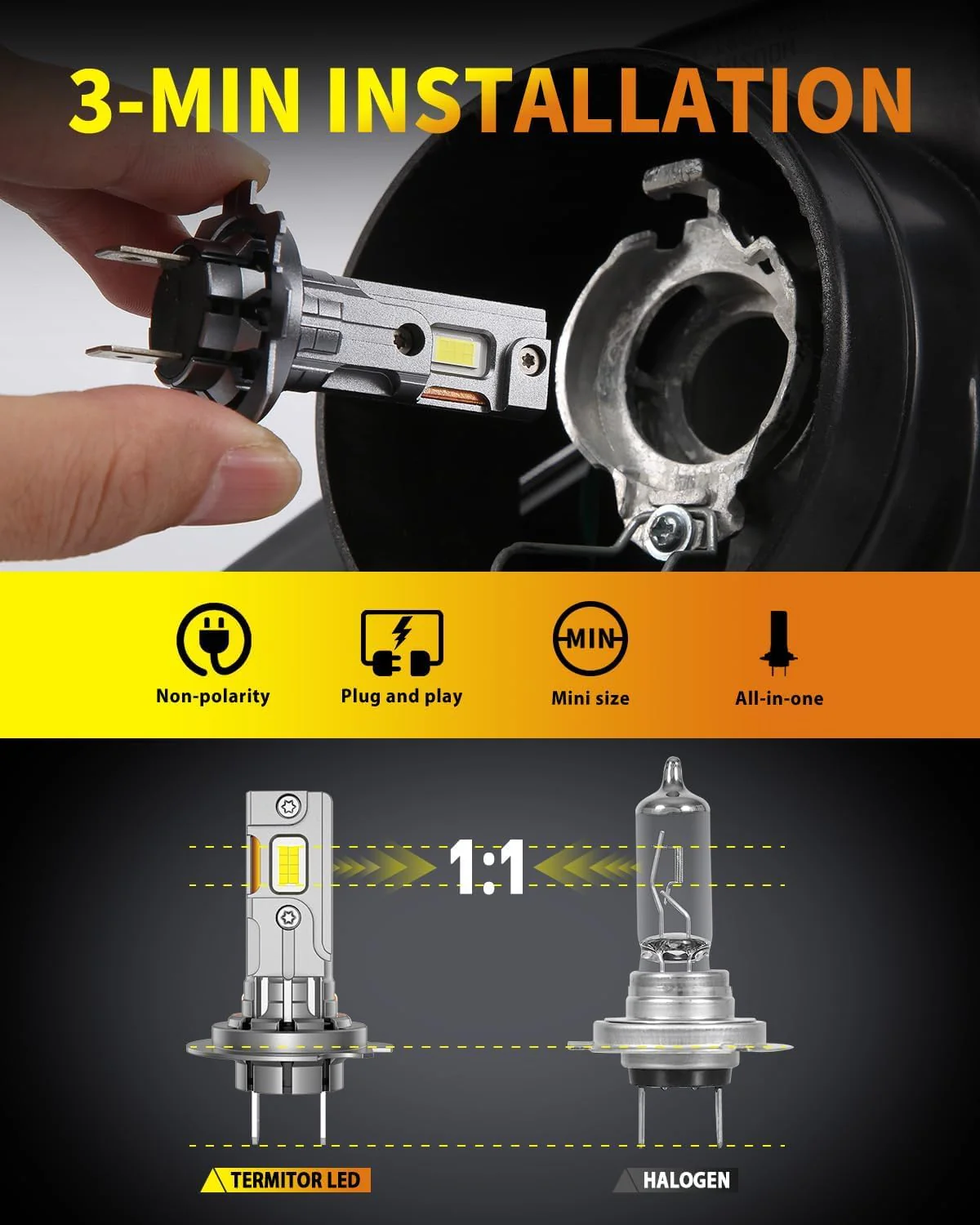 TERMITOR Upgraded H7 LED Bulbs, 45000LM 10X Brightness, 6500K White Super Bright (2-Pack) - Image 4