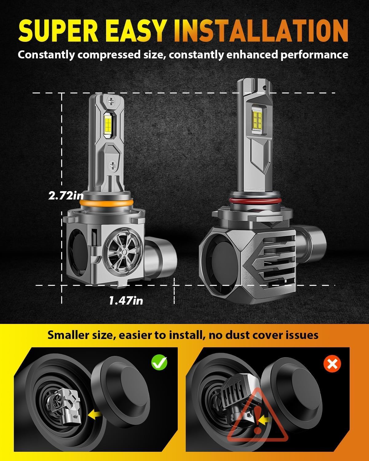 Termitor 9005 9006 LED Bulbs, 100000LM Hi/Lo Beam 85000Hrs Life 2-Pack - Image 3