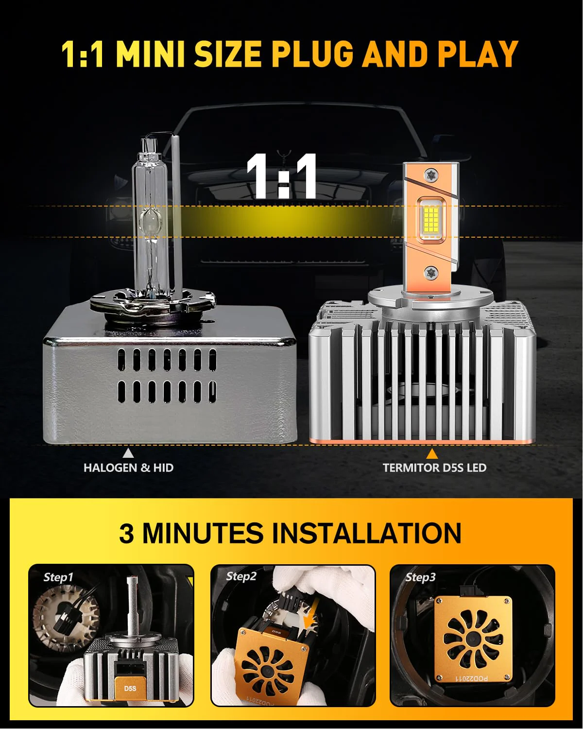 Fahren D5s headlight bulb, 45000LM 10X Brightness, 6500K Cool White, 1:1 D5S HID Bulb size (2-Pack) - Image 3