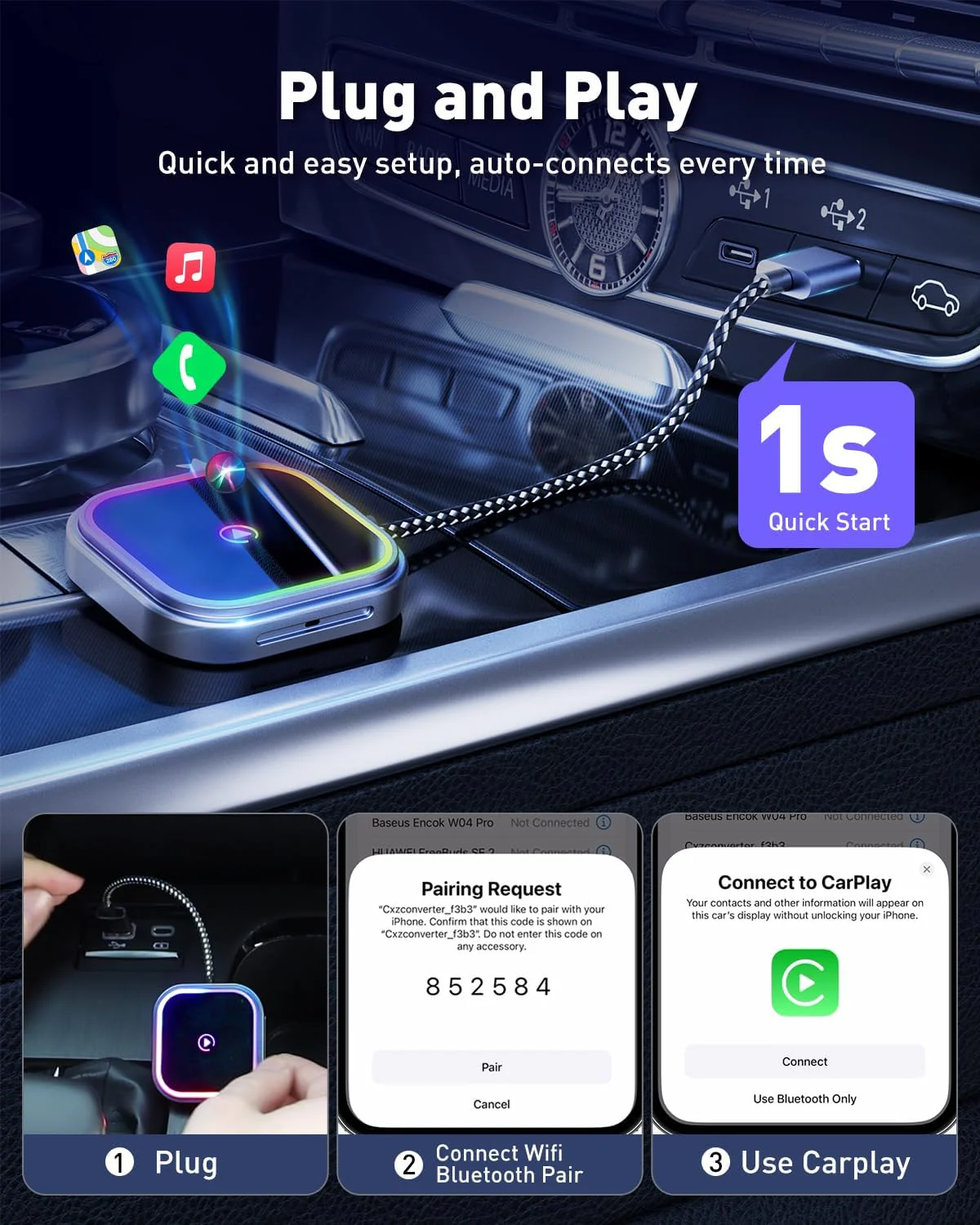 FAHREN 2-in-1 Wireless Carplay Adapter for iPhone & Android - Image 4
