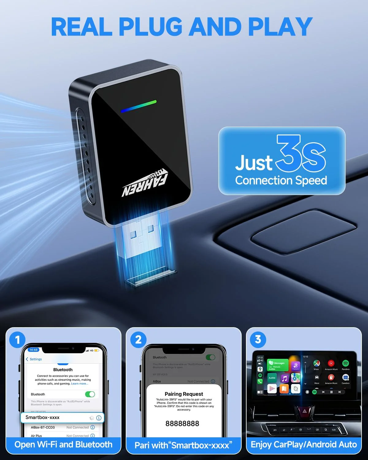 Fahren 2-in-1 Wireless CarPlay Adapter, Plug &amp; Play, One-Click User Switching - Image 6
