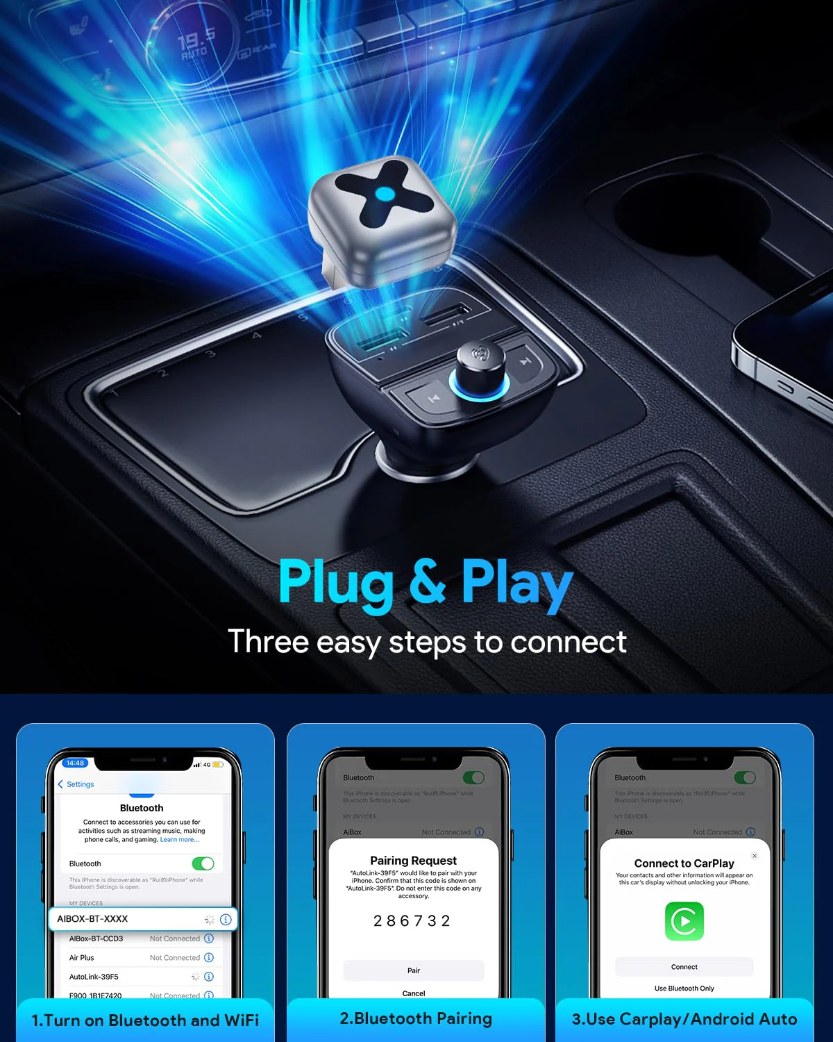 FAHREN 2-in-1 Wireless CarPlay Adapter, Wired to Wireless CarPlay & Android Auto - Image 7