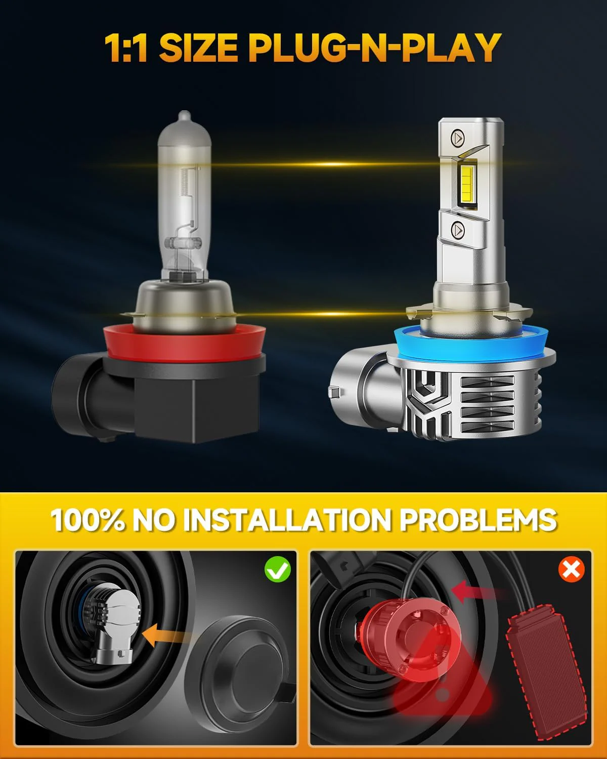 FAHREN 2026 H11/H9/H8 LED Bulbs, 1000% Brighter, 6500K White (2-Pack) - Image 3