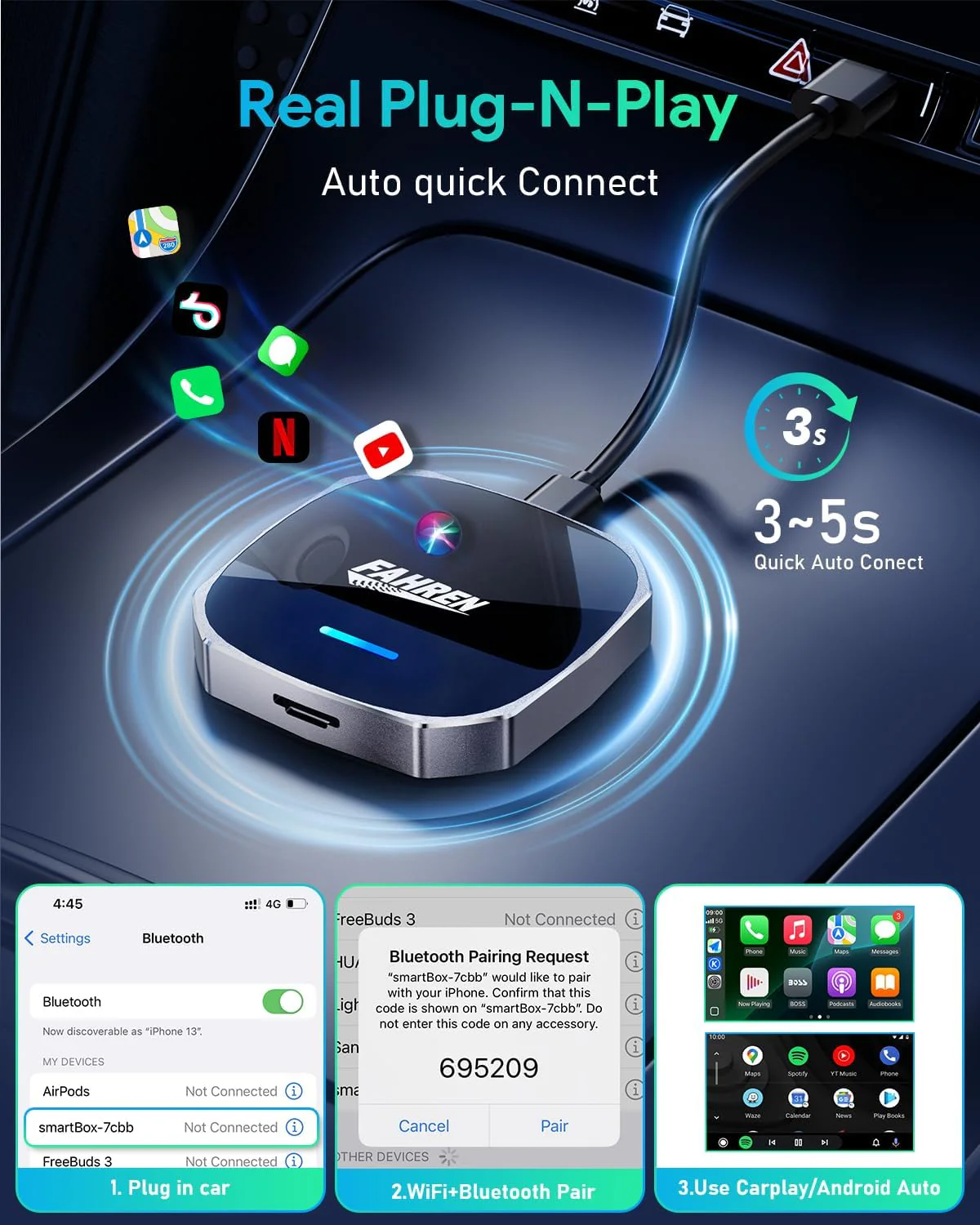 Fahren 3rd-Gen Wireless CarPlay Adapter, AI Magic Box for iPhone & Android Auto - Image 3
