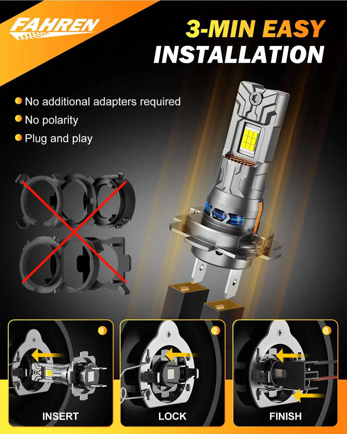 Fahren H7 LED Headlight Bulbs No Adapter Required, Plug & Play 2pc - Image 3