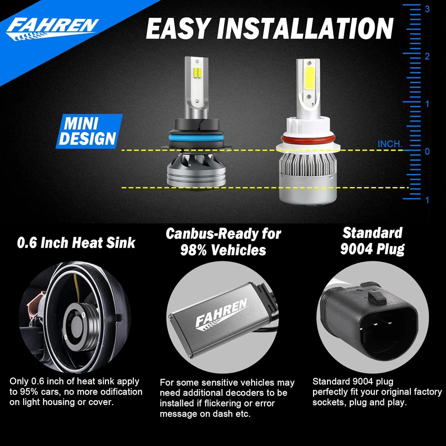 FAHREN 9004 Driving Bulbs 24000LM Super Bright HB1 Driving Fog Bulb (2-Pack) - Image 3