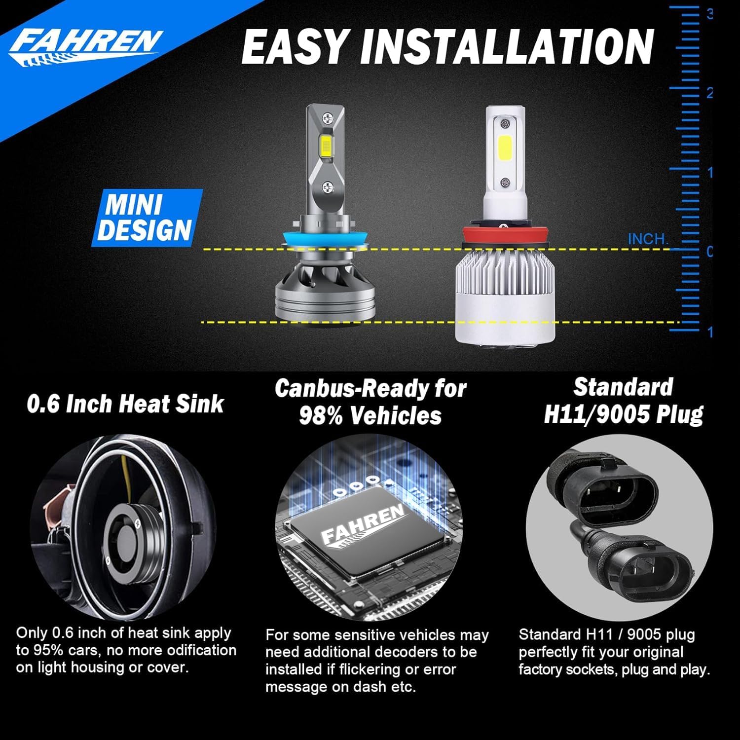 Fahren 9005 H11 LED Headlight Combo, 100000LM Hi/Lo Beam 4-Pack - Image 4