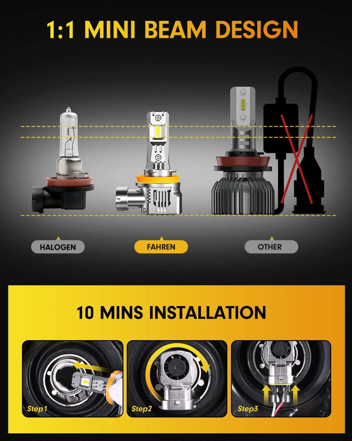 Fahren H11 9005 LED Bulbs Combo, 200000LM 2000% Ultra Bright 4-Pack - Image 7