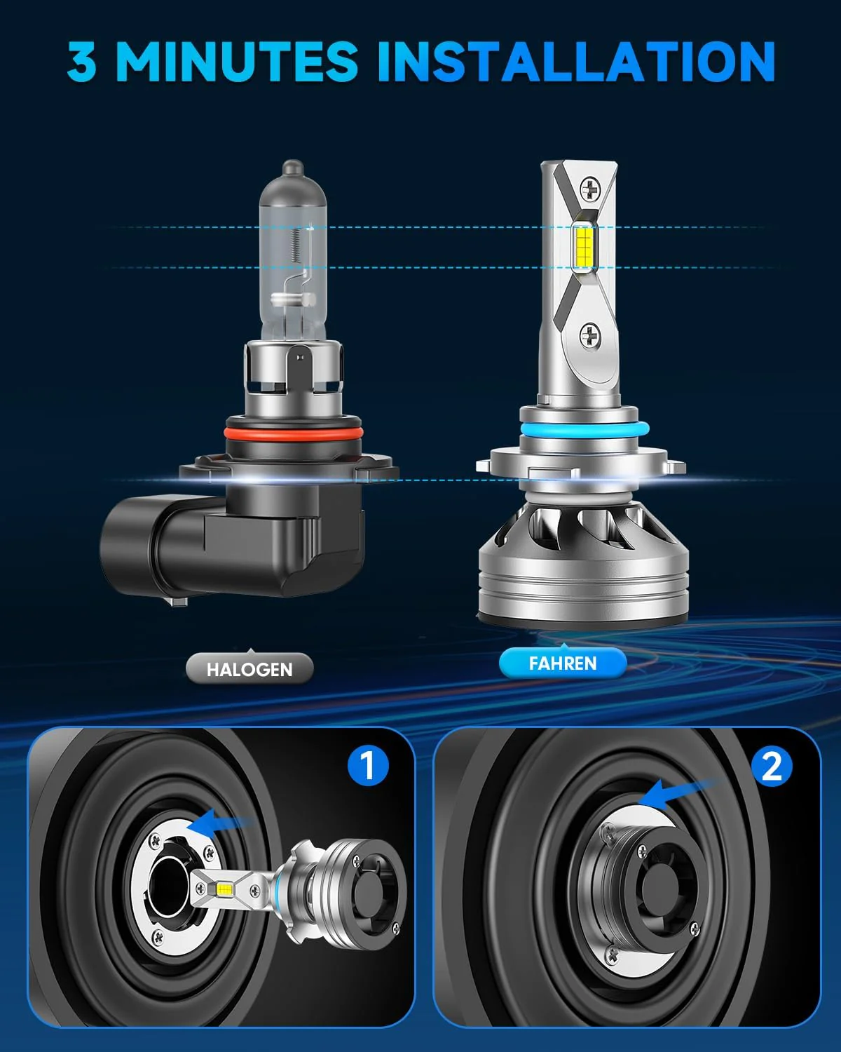 Fahren 9005 LED Headlight Bulbs, 50000LM 6500K Cool White 2-Pack - Image 4