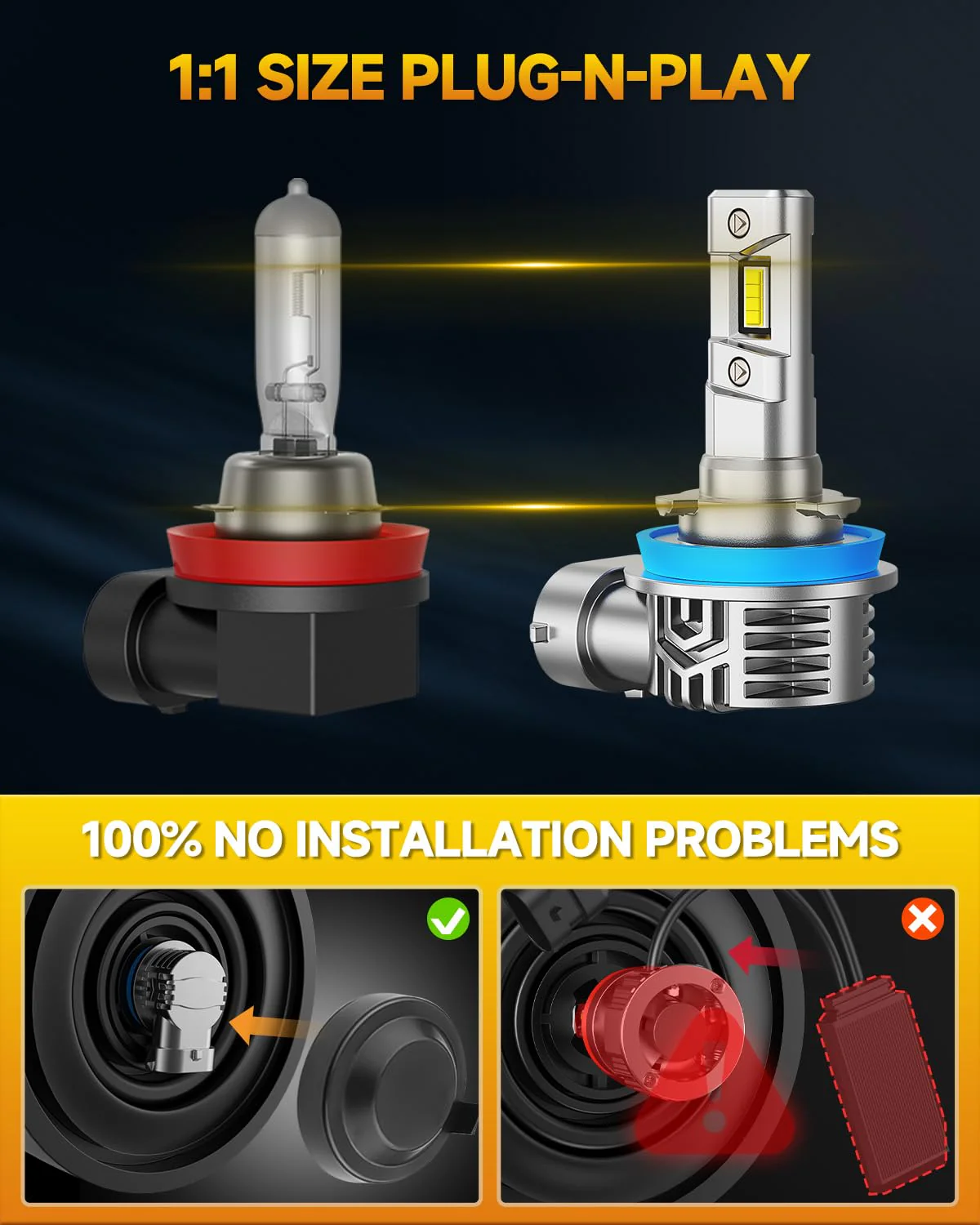 FAHREN H11/9005 LED Headlight Combo, 1000% Brighter, Low & High Beam Conversion Kits(4-Pack) - Image 4