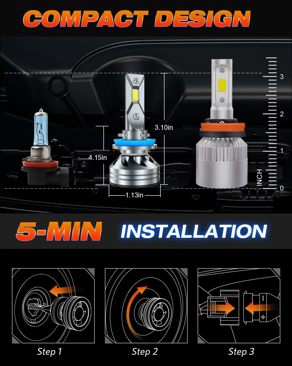 FAHREN H11/H8/H9 LED Bulbs| 800% Brightness 6500K (2-Pack) - Image 4