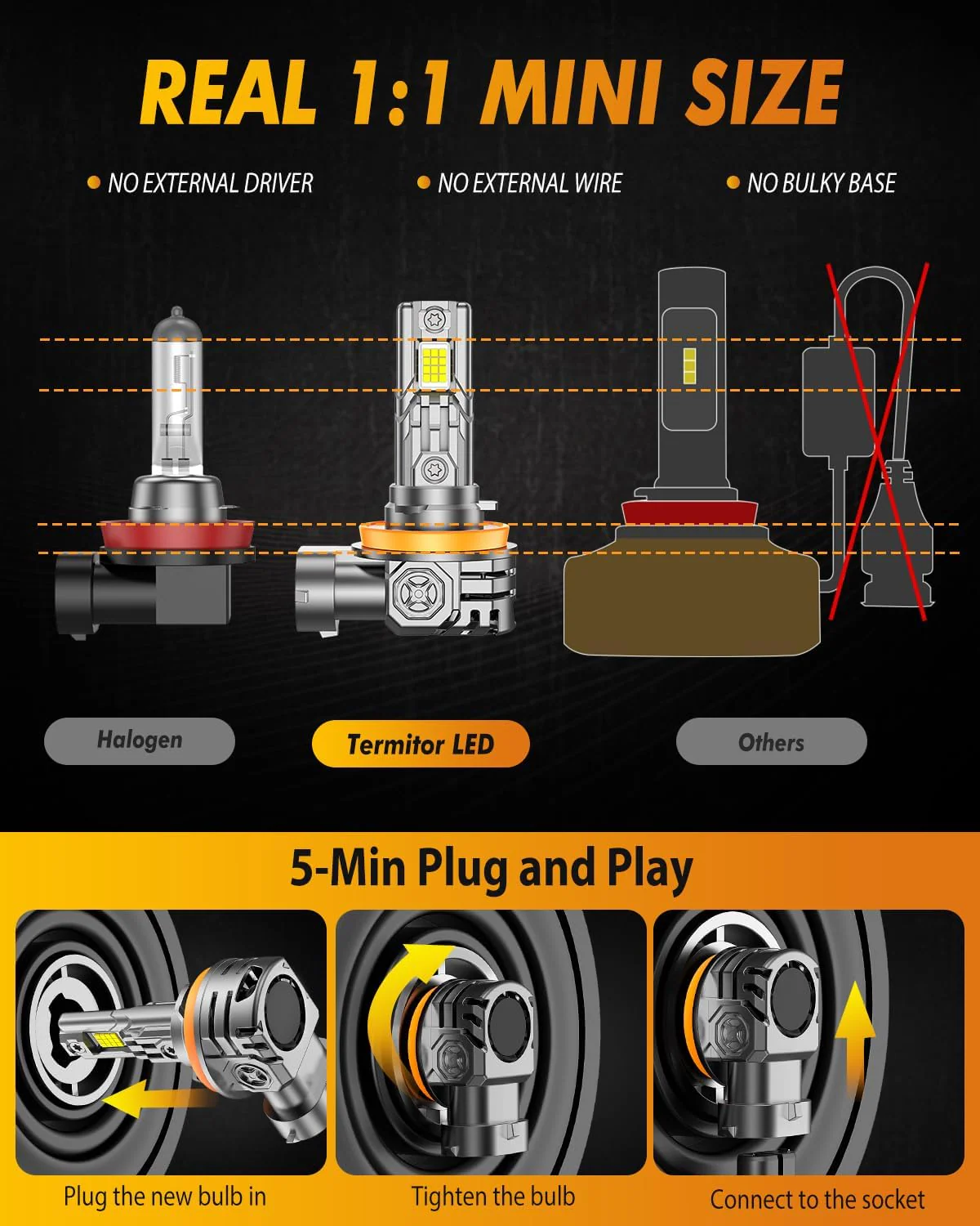 Fahren H11 LED Headlight Bulbs, 50000LM 24-CSP Chips Hi/Low Beam 2pc - Image 4