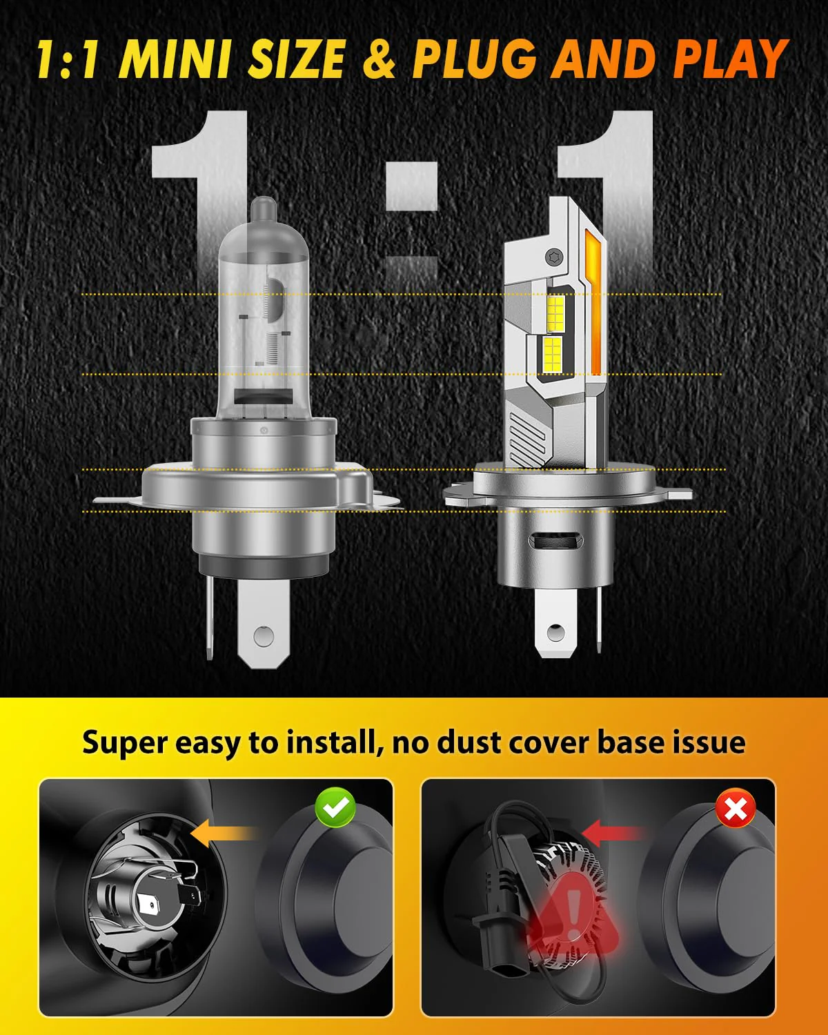 Termitor H4 9003 LED Headlight Bulbs, 50,000LM 6500K Cool White (Pair) - Image 5