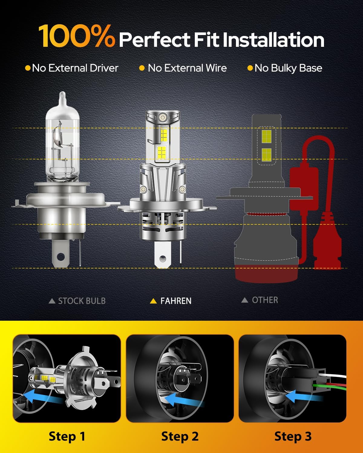 FAHREN H4/9003 Bulbs 50,000LM 1200% Bright Plug & Play(2-Pack) - Image 8