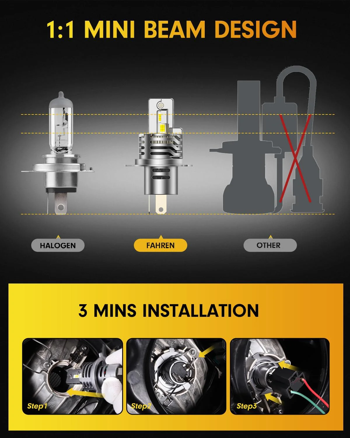 Fahren H4 9003 LED Headlight Bulbs, 60000LM 12X Extreme Bright 2-Pack - Image 4