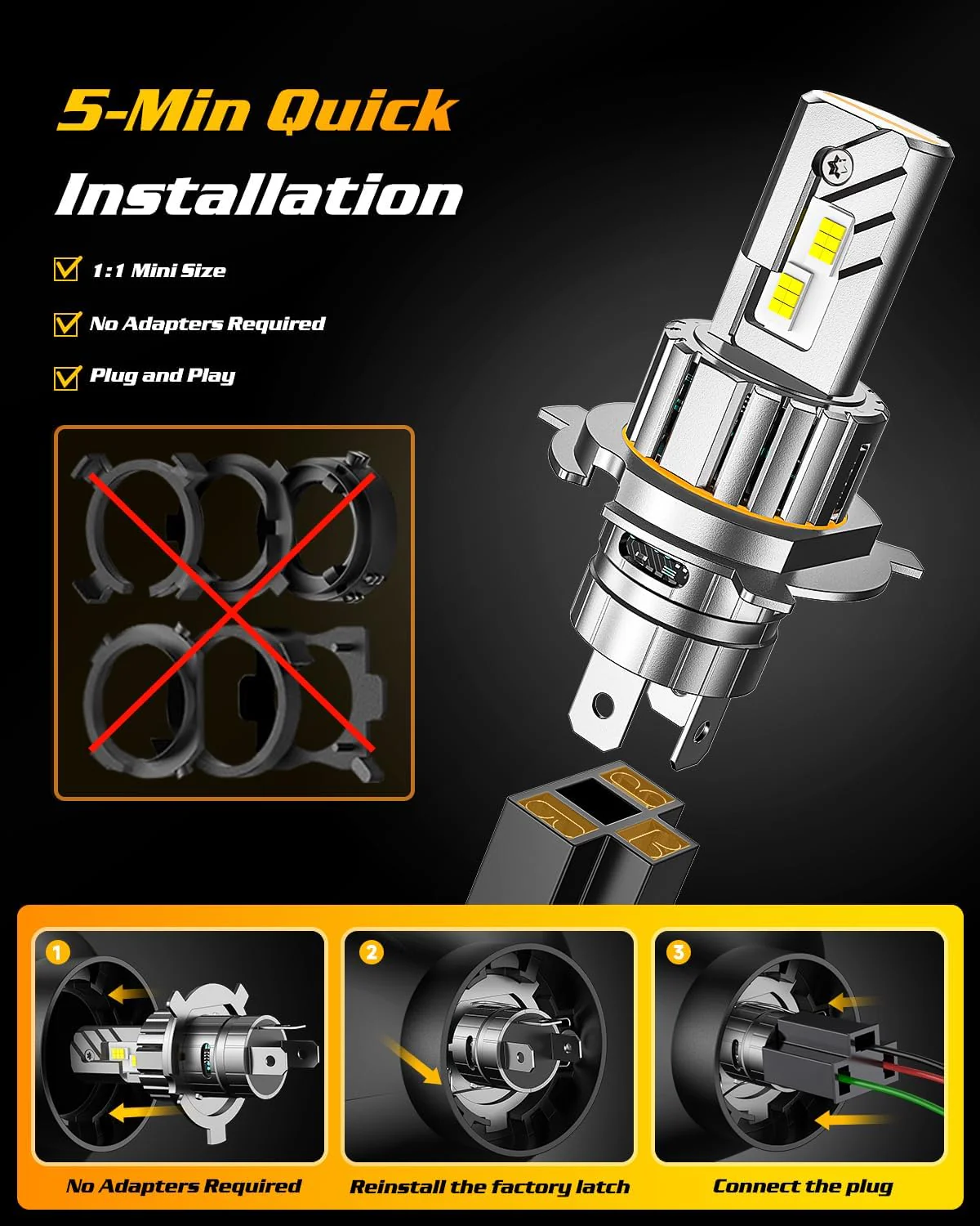FAHREN H4/9003/HB2 LED Bulbs, 50,000LM, Ultra-Bright, 360ยฐ Adjustable(2-Pack) - Image 3