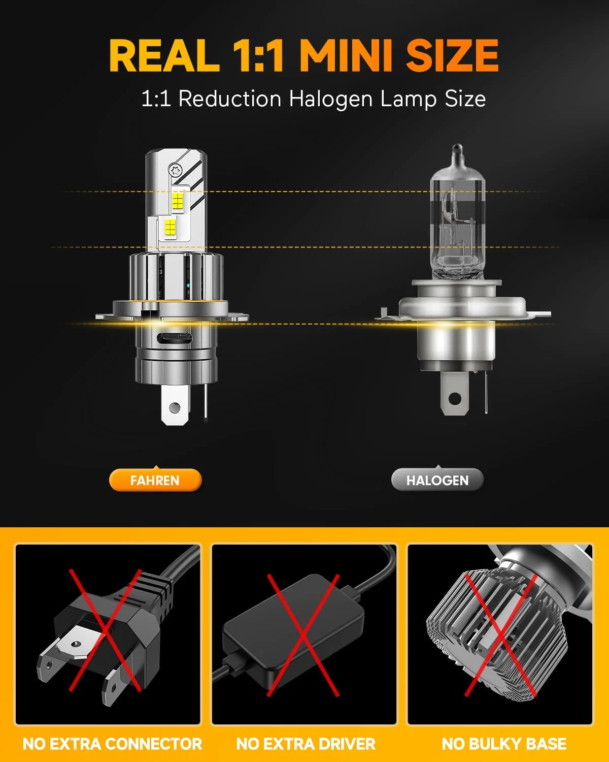 FAHREN H4/9003/HB2 LED Bulbs, 50,000LM, Ultra-Bright, 360ยฐ Adjustable(2-Pack) - Image 4