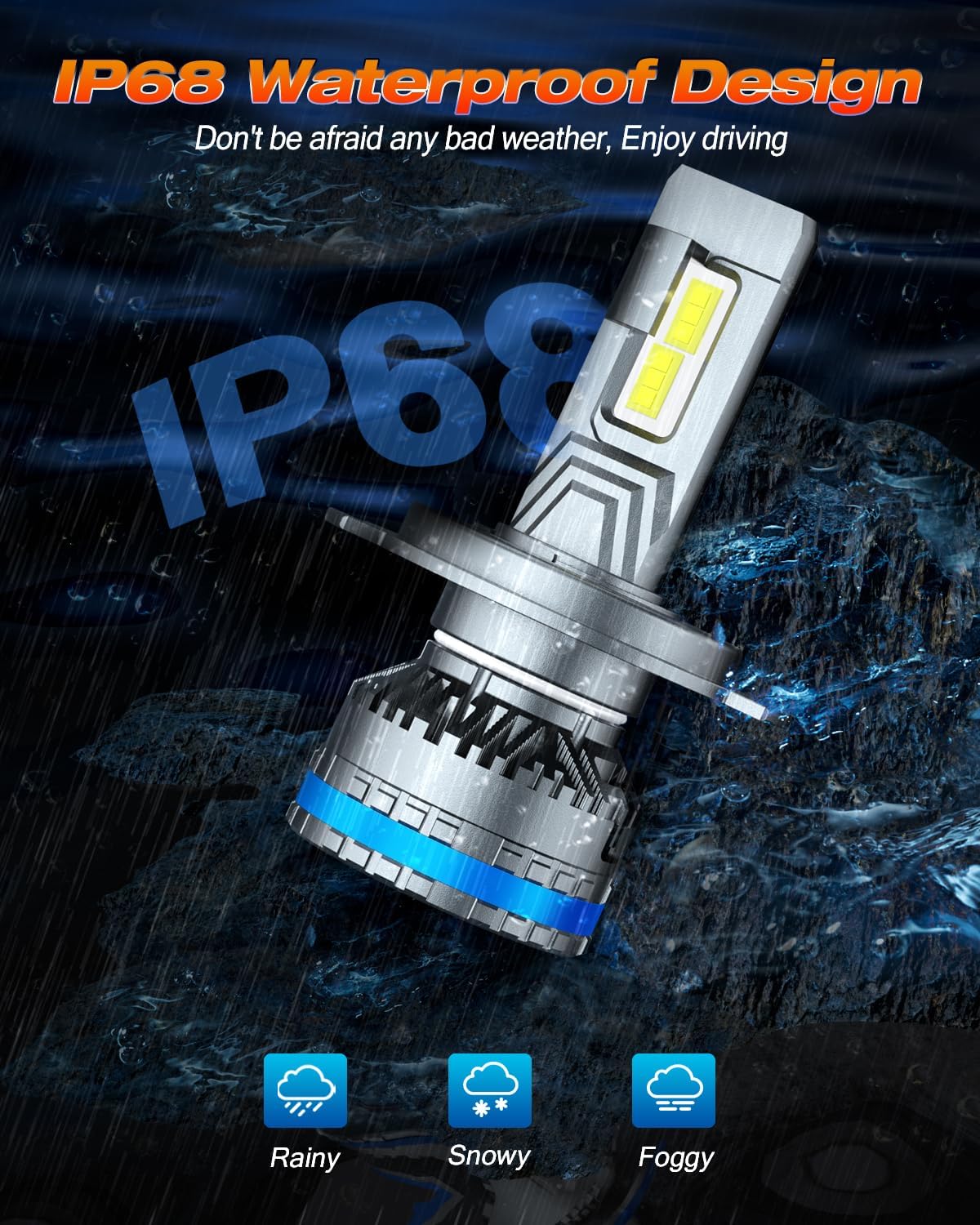 FAHREN H4/9003 LED Bulbs, 40,000LM, 6500K, IP68 Waterproof (2-Pack) - Image 4