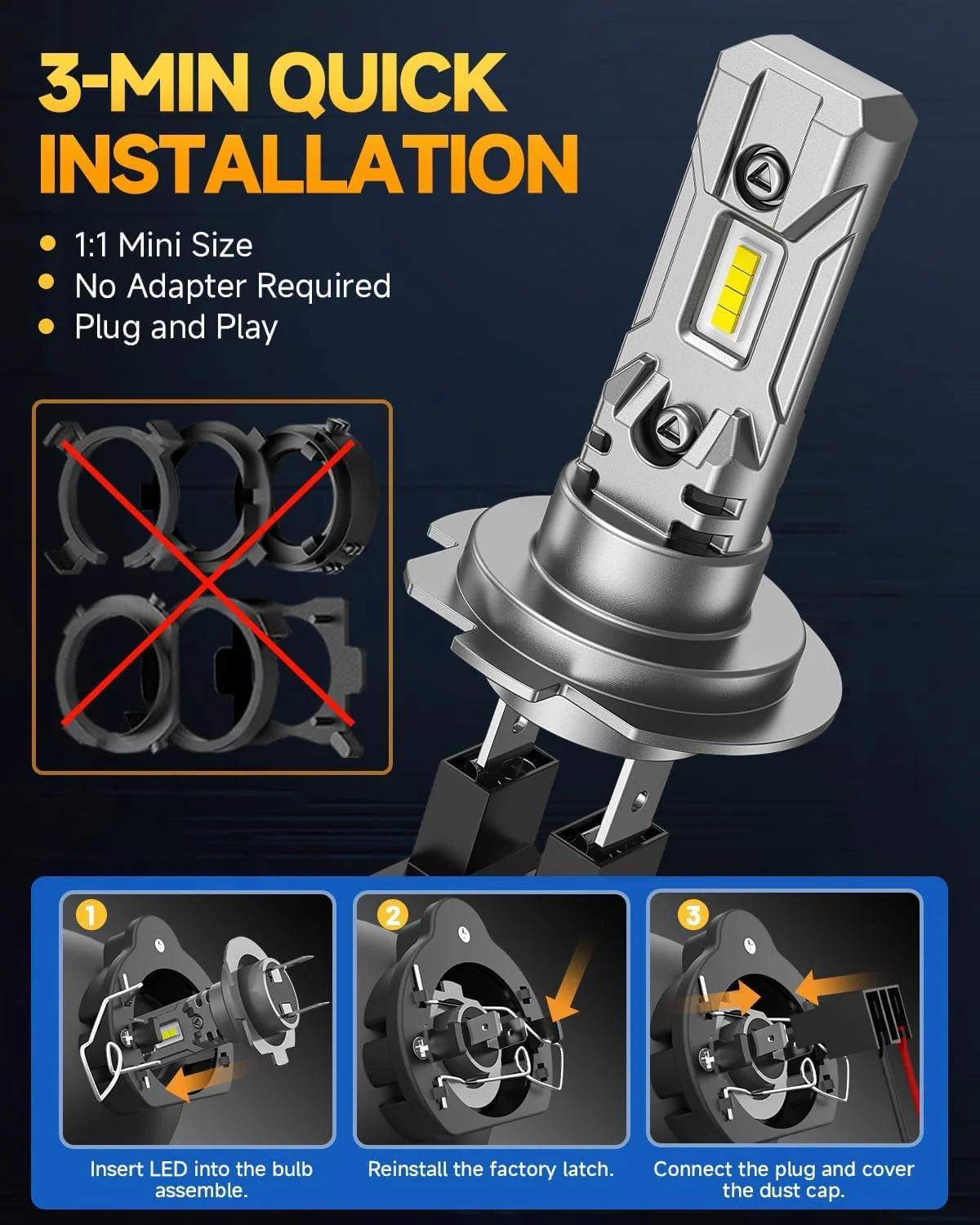 FAHREN H7 LED Headlight Bulbs 1:1 Size Plug & Play, Pack of 2 - Image 3