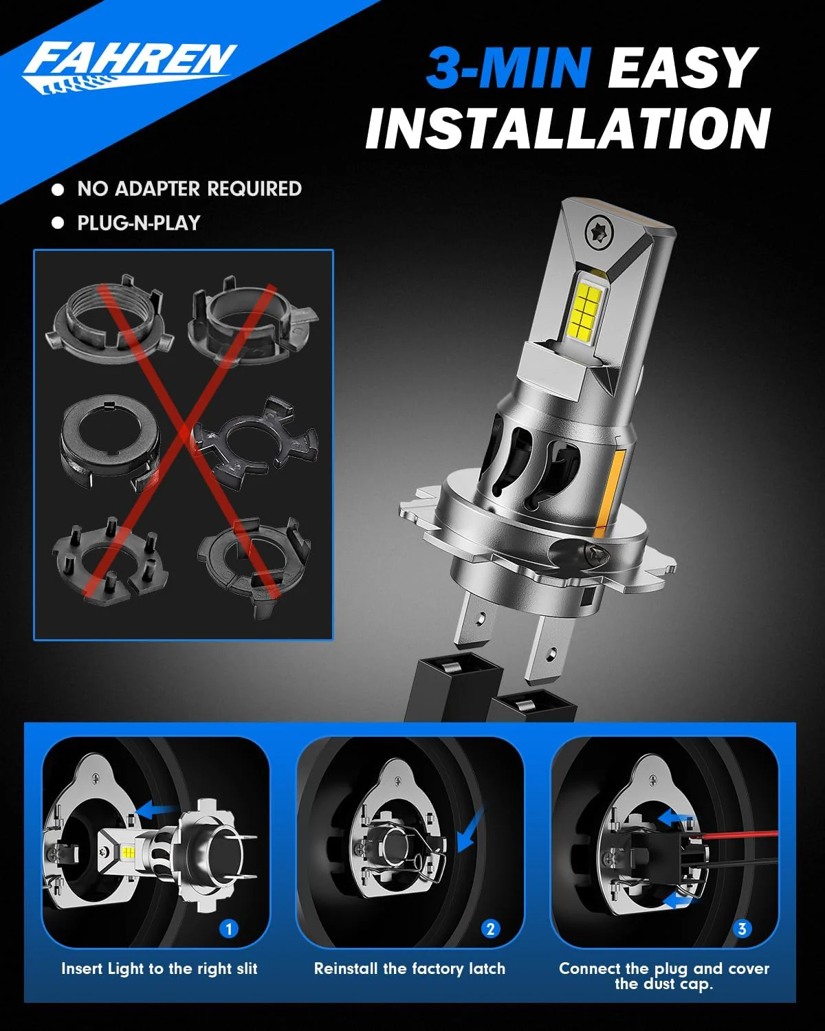 Fahren H7 LED Headlight Fog Light Bulbs, 30000LM Super Bright 2pc - Image 4
