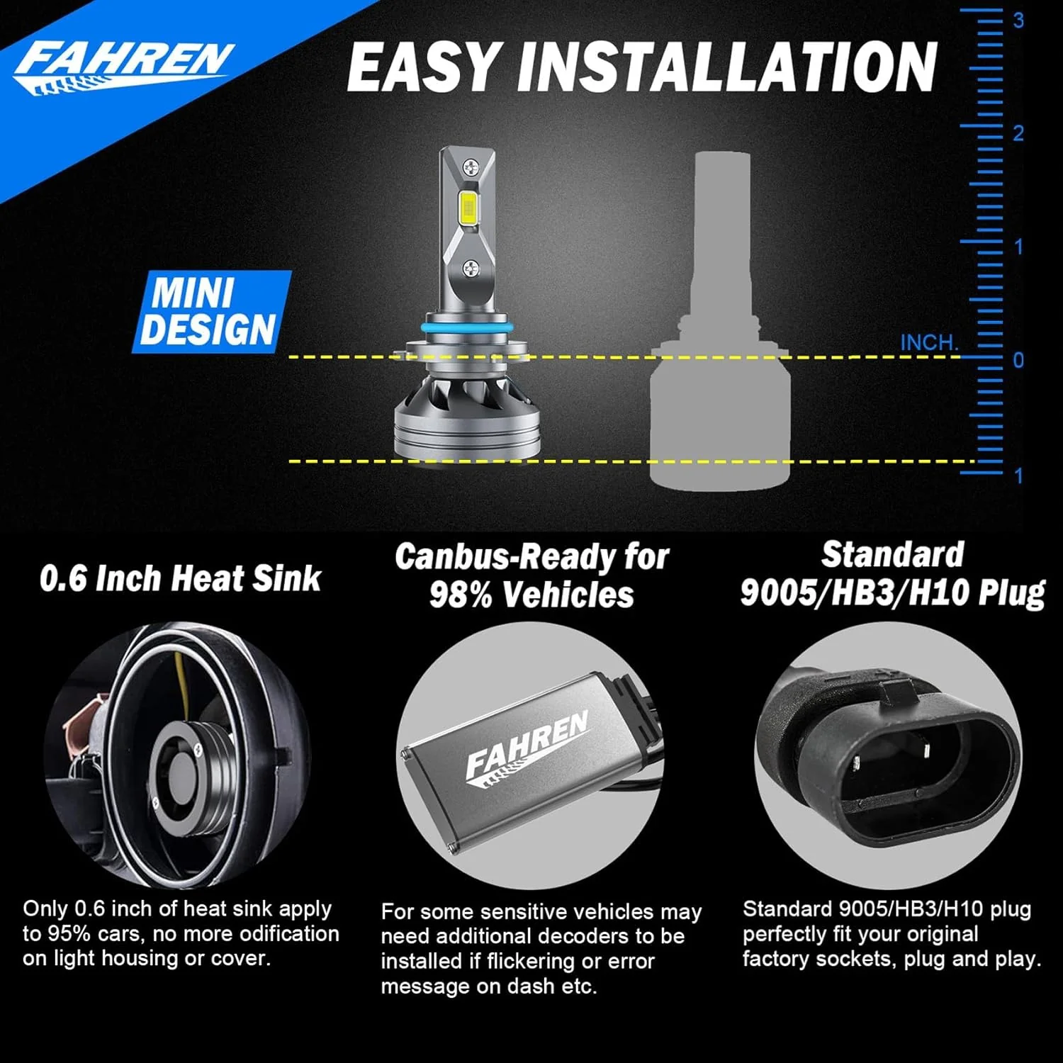 Fahren 9005 LED Headlight Bulbs, 26000LM 6500K Cool White 2-Pack - Image 3