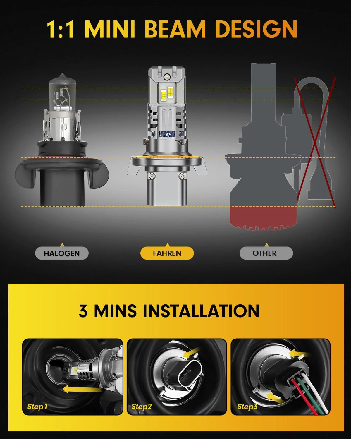 Fahren H13 9008 LED Headlight Bulbs, 90000LM 12X Extreme Bright 2-Pack - Image 4