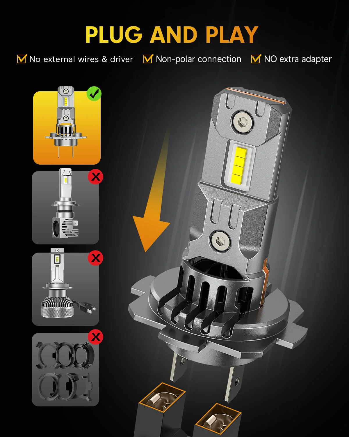 Fahren H7 LED Headlight Bulbs No Adapter Required, Plug & Play 2-Pack - Image 6