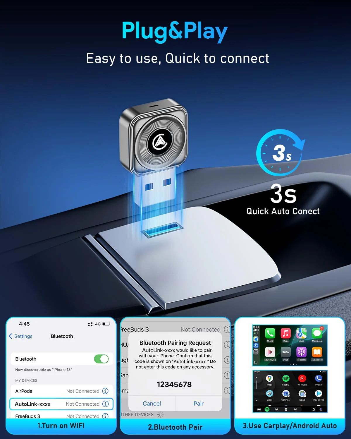 Fahren Wireless CarPlay Adapter, Ultra Mini, 2-in-1 Android Auto - Image 5