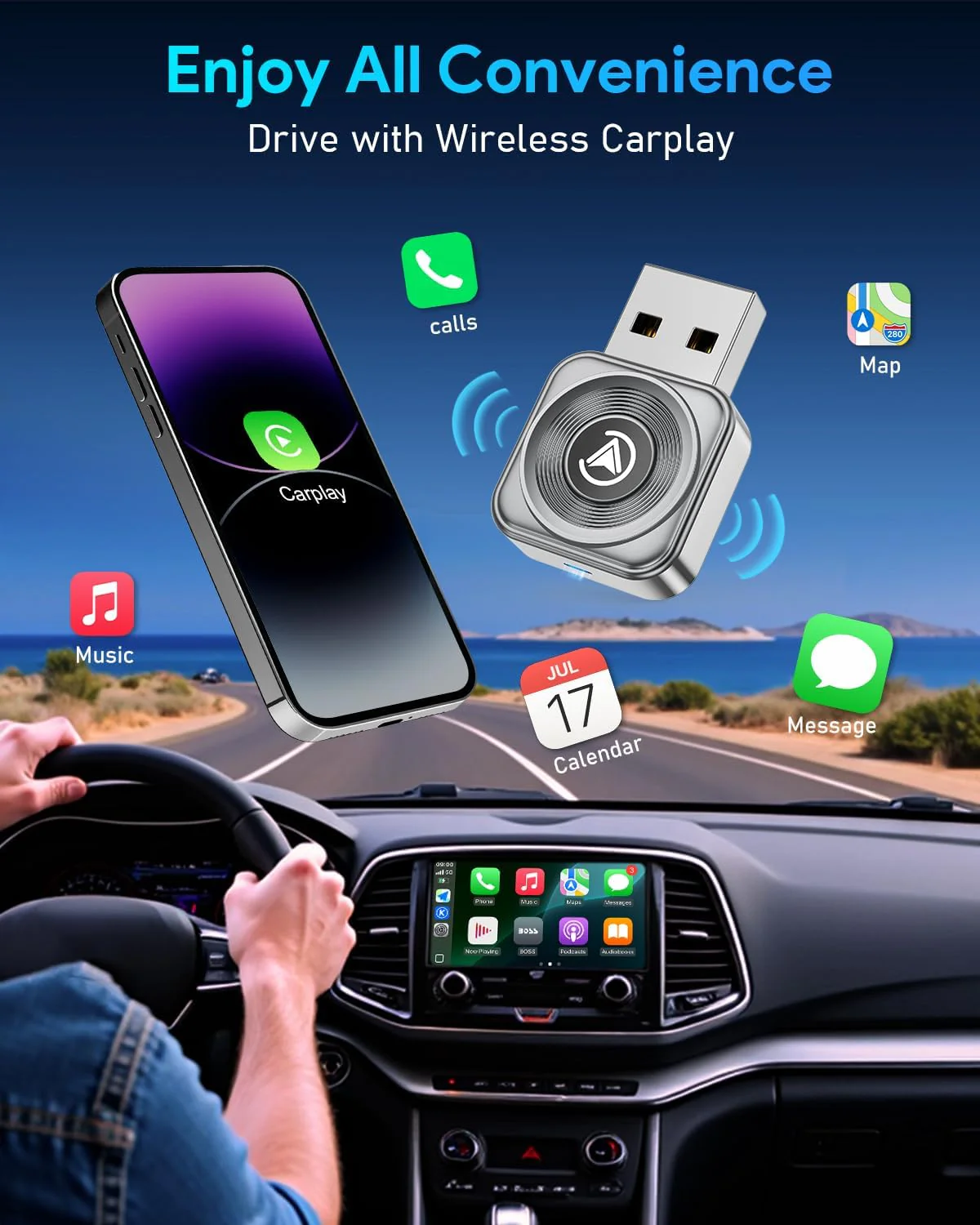 Fahren Wireless CarPlay Adapter, Ultra Mini, 2-in-1 Android Auto - Image 7