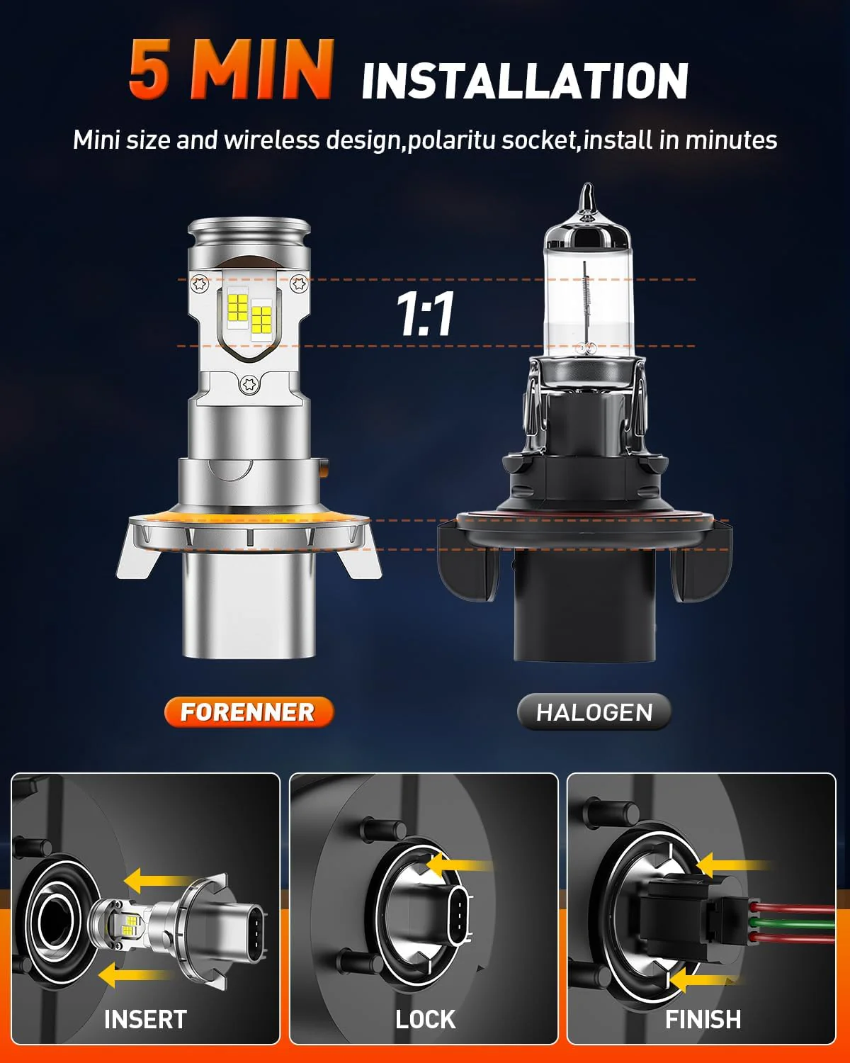 forenner H13/9008 Light Bulbs, 35000LM Ultra Brightness 6500K White Super Bright(2-Pack) - Image 3