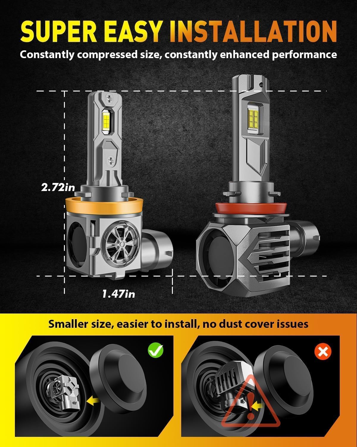 Fahren H11/H8/H9 & 9005/HB3 LED Bulb Combo, 60,000LM, 6500K White, 70,000Hrs Life(4-Pack) - Image 5