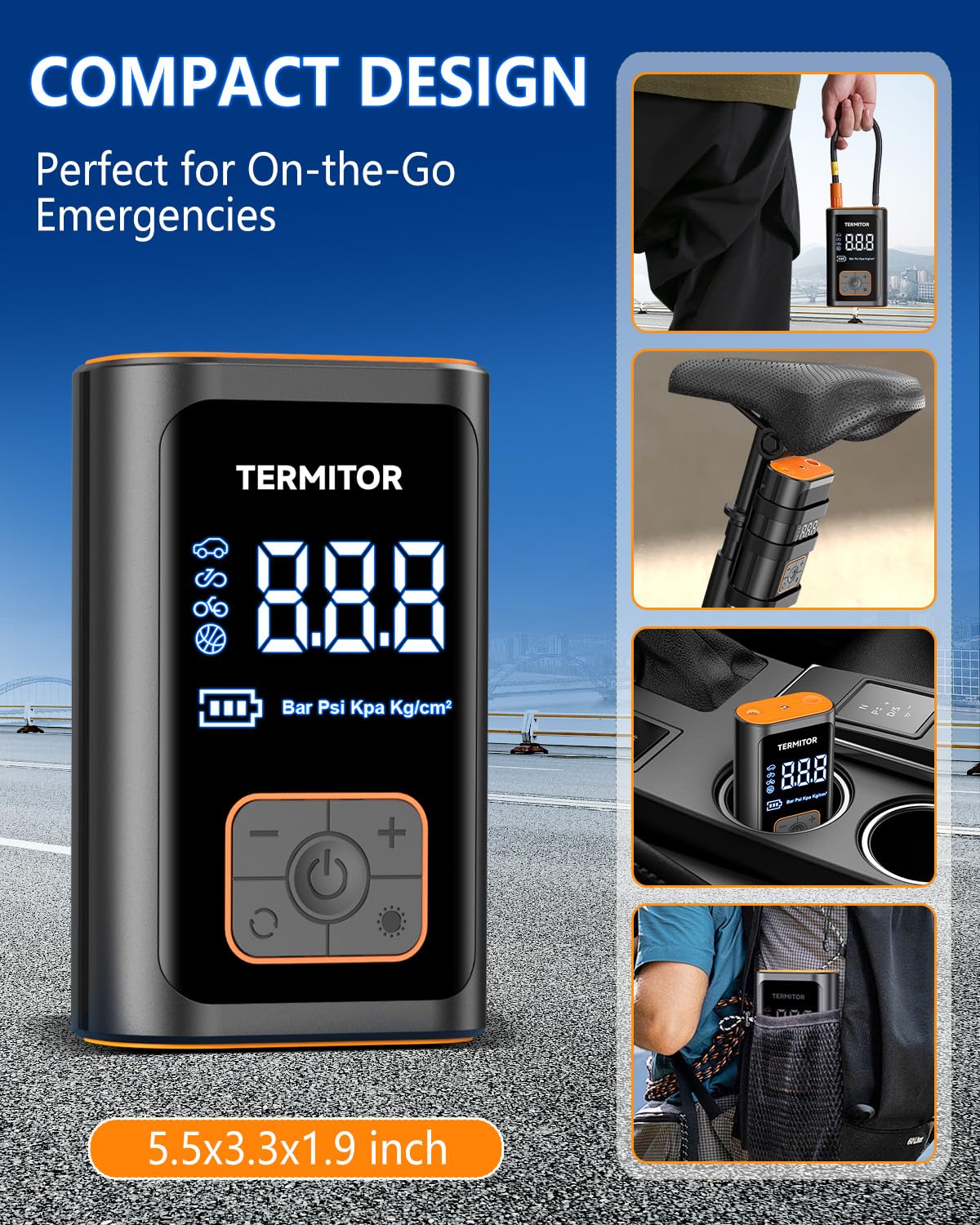 Portable Tire Inflator, 150PSI Cordless Air Compressor for Car, Motorcycle, Bicycle - Image 8