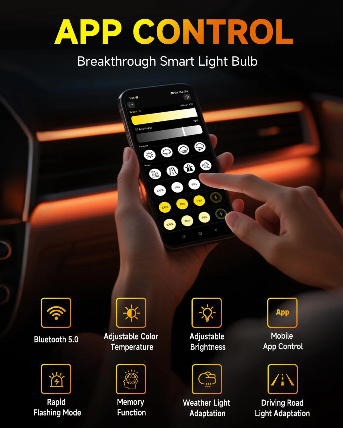Fahren Smart H4 LED Bulb, 75,000LM, App-Controlled Dimming, 3000K-6500K (2-Pack) - Image 3